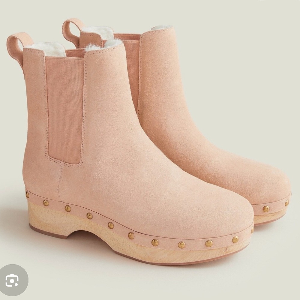 J.Crew Bronzed Clay Faux Fur Lined Suede Pull-On Clog Boots | Size 7.5 | New Wit